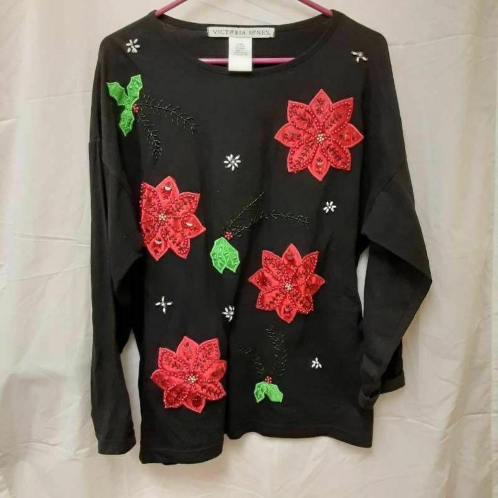 Victoria Jones Womens Ugly Christmas Sweater Black